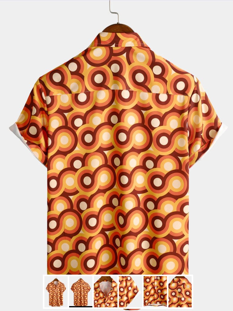 Men's Casual 70's Orange Retro Button-Up Shirt — image 2 of 4
